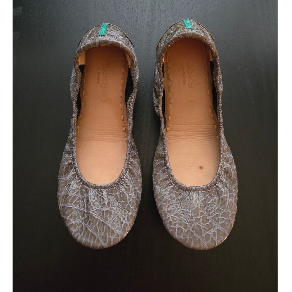 Tieks Patent Croc Embossed Leather Ballet Flats Size 9 Gray Casual Comfort Chic